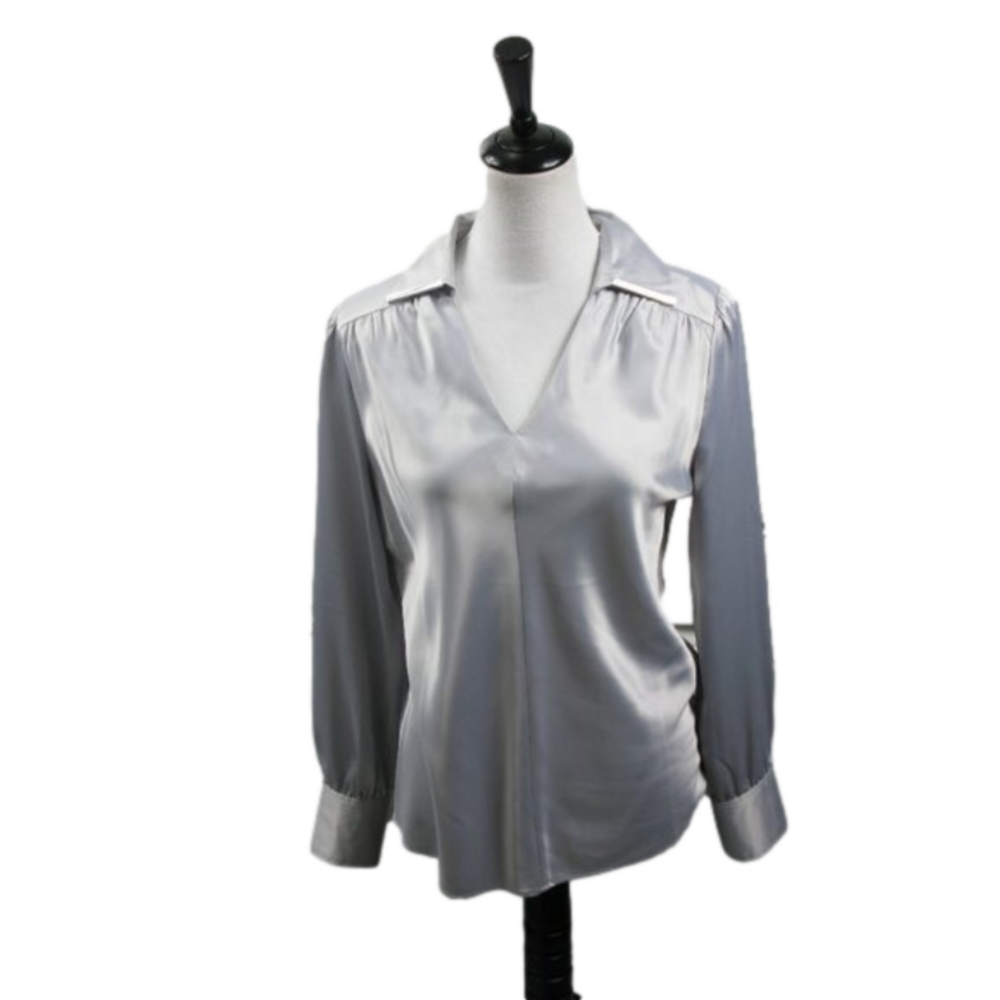 NWOT G.I.L.I. Silver Satin Pull Over Blouse Size XS